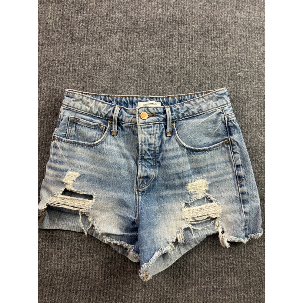 Good American Denim Shorts Womens 2/26 Light Wash Distressed Cut Off GBSCH79RFC